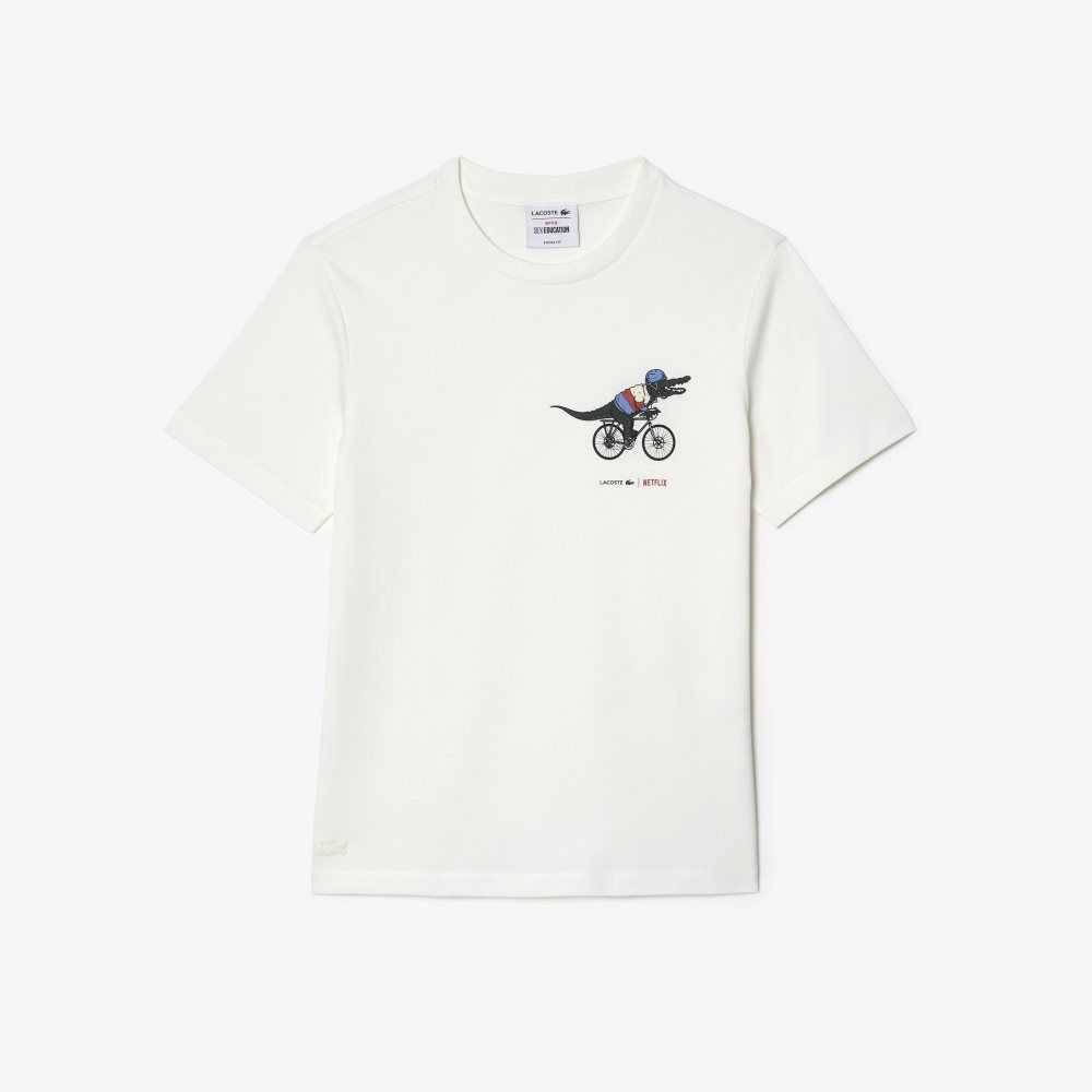 Lacoste x Netflix Organic Cotton Jersey T-Shirt White | UDC-564387