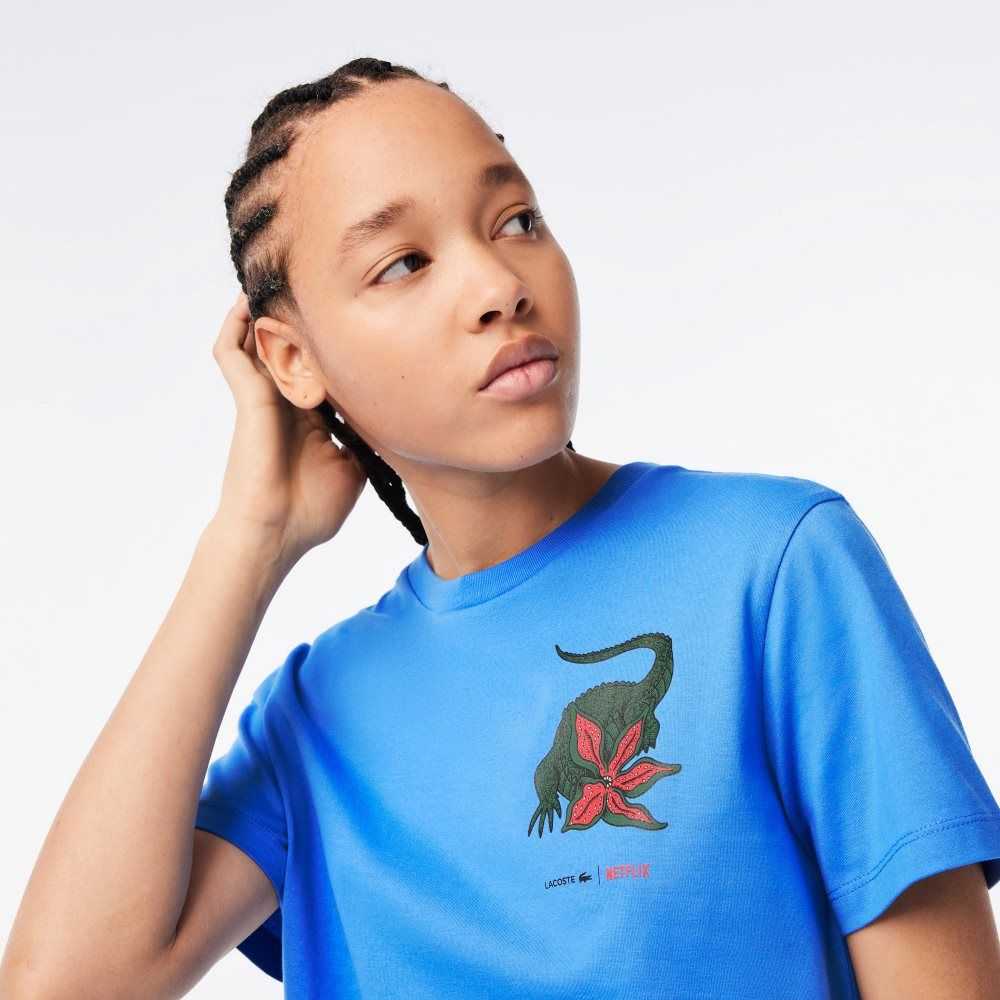 Lacoste x Netflix Organic Cotton Jersey T-Shirt Blue | ZYH-163950