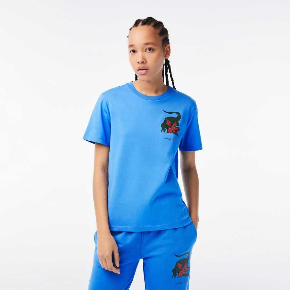 Lacoste x Netflix Organic Cotton Jersey T-Shirt Blue | ZYH-163950