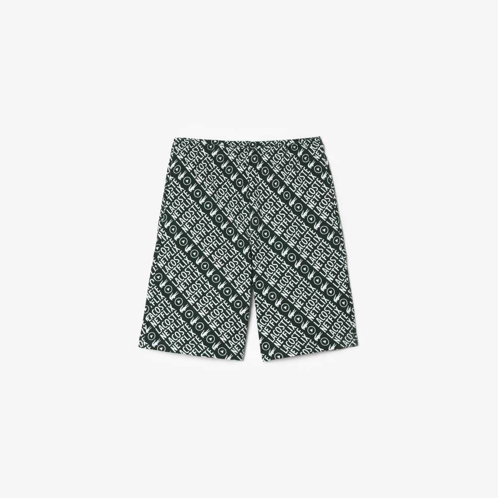 Lacoste x Netflix Organic Cotton Print Shorts Green / White | KDB-059714