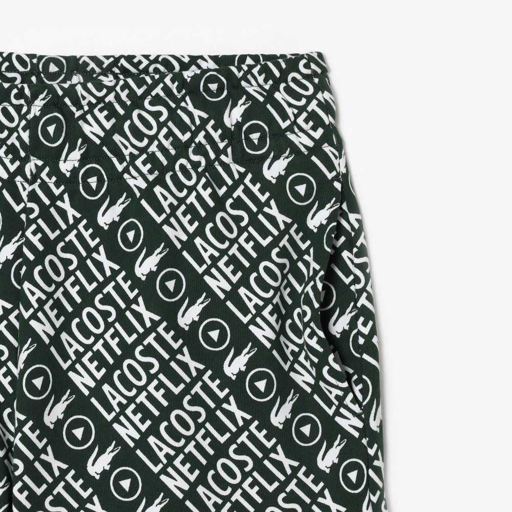 Lacoste x Netflix Organic Cotton Print Shorts Green / White | KDB-059714