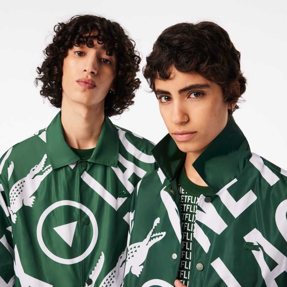 Lacoste x Netflix Printed Polo Jacket Green / White | FZK-185239