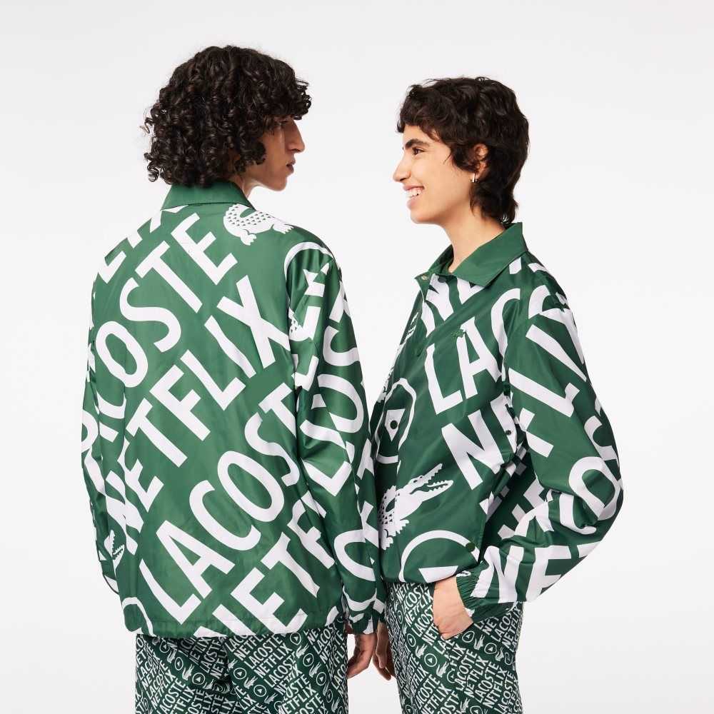 Lacoste x Netflix Printed Polo Jacket Green / White | FZK-185239