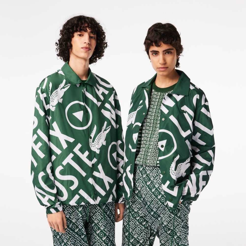 Lacoste x Netflix Printed Polo Jacket Green / White | FZK-185239