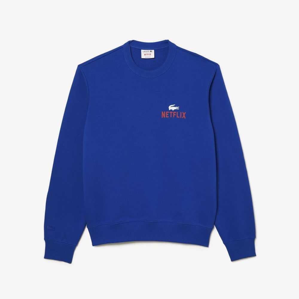 Lacoste x Netflix Round Neck Print Back Sweatshirt Blue | NHQ-045872