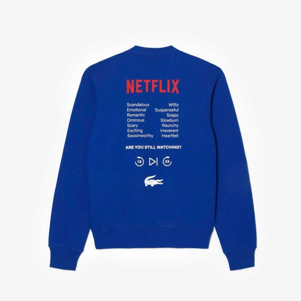 Lacoste x Netflix Round Neck Print Back Sweatshirt Blue | NHQ-045872