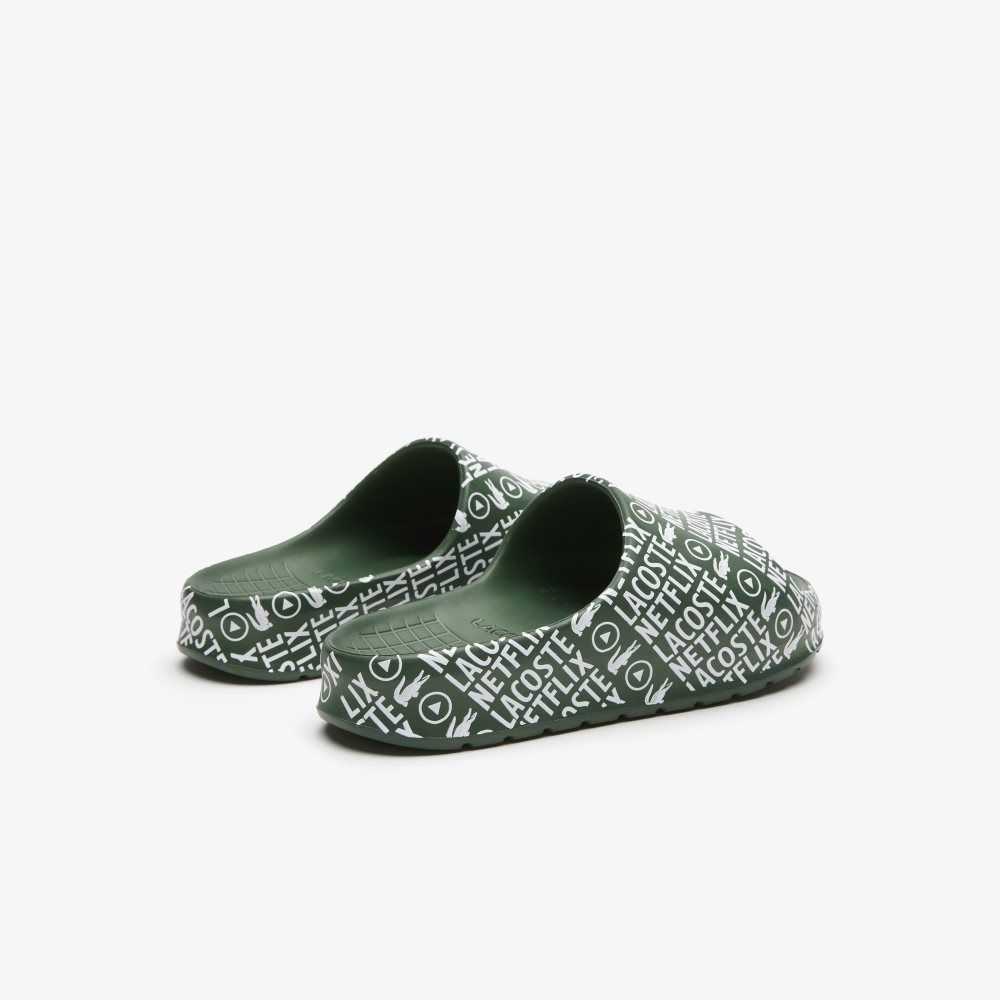 Lacoste x Netflix Serve Slide Slides Dk Grn/Wht | QVA-079261