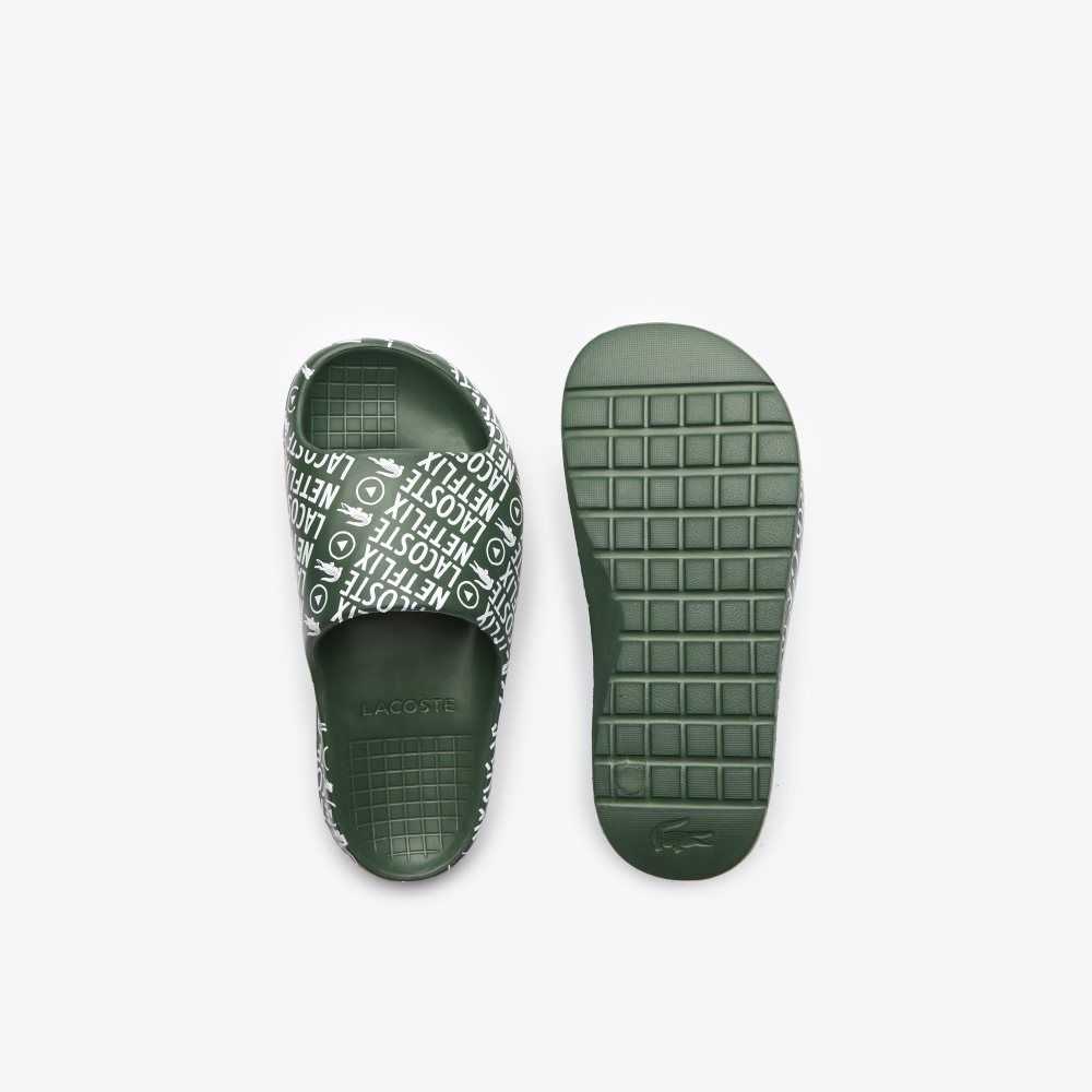 Lacoste x Netflix Serve Slide Slides Dk Grn/Wht | QVA-079261