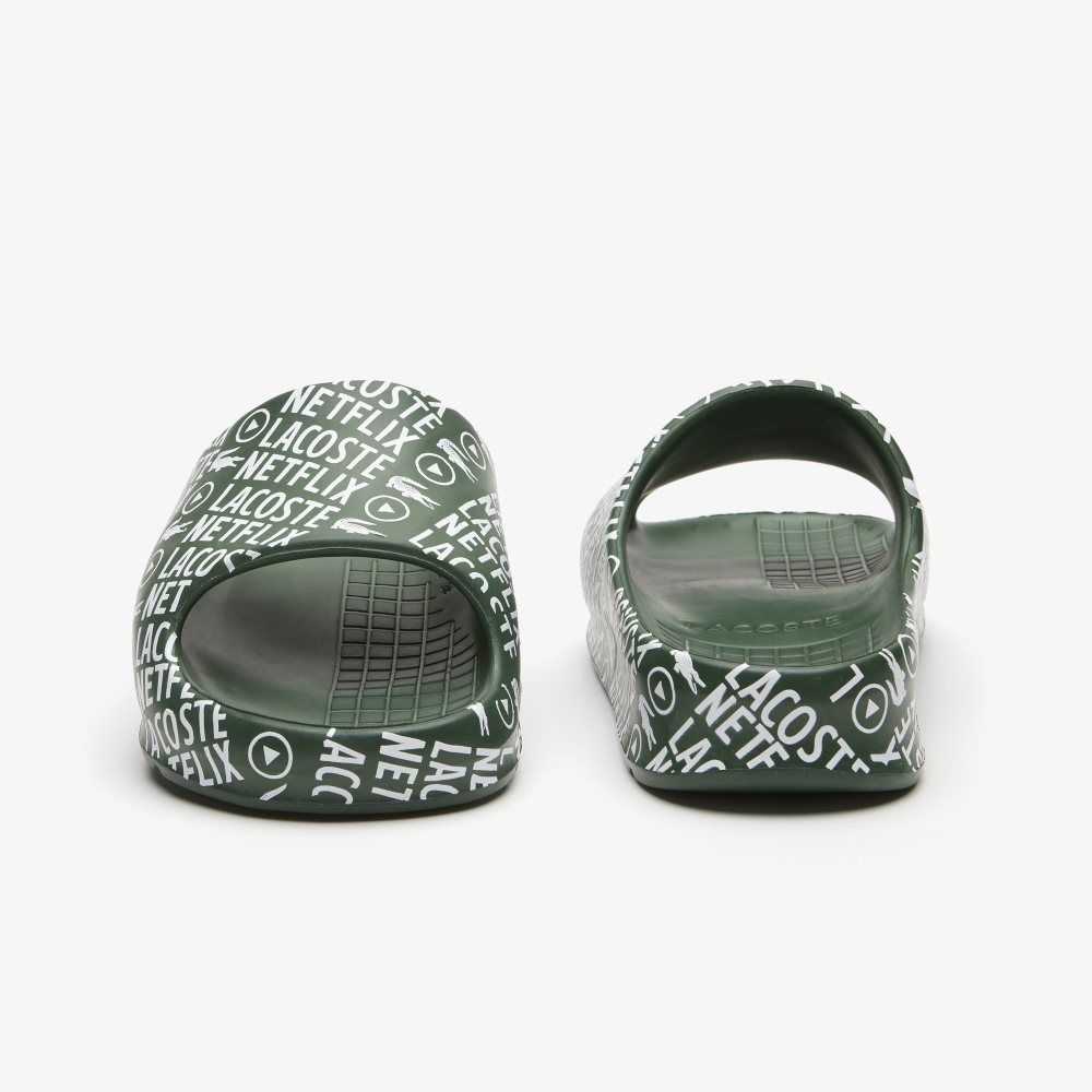 Lacoste x Netflix Serve Slide Slides Dk Grn/Wht | QVA-079261