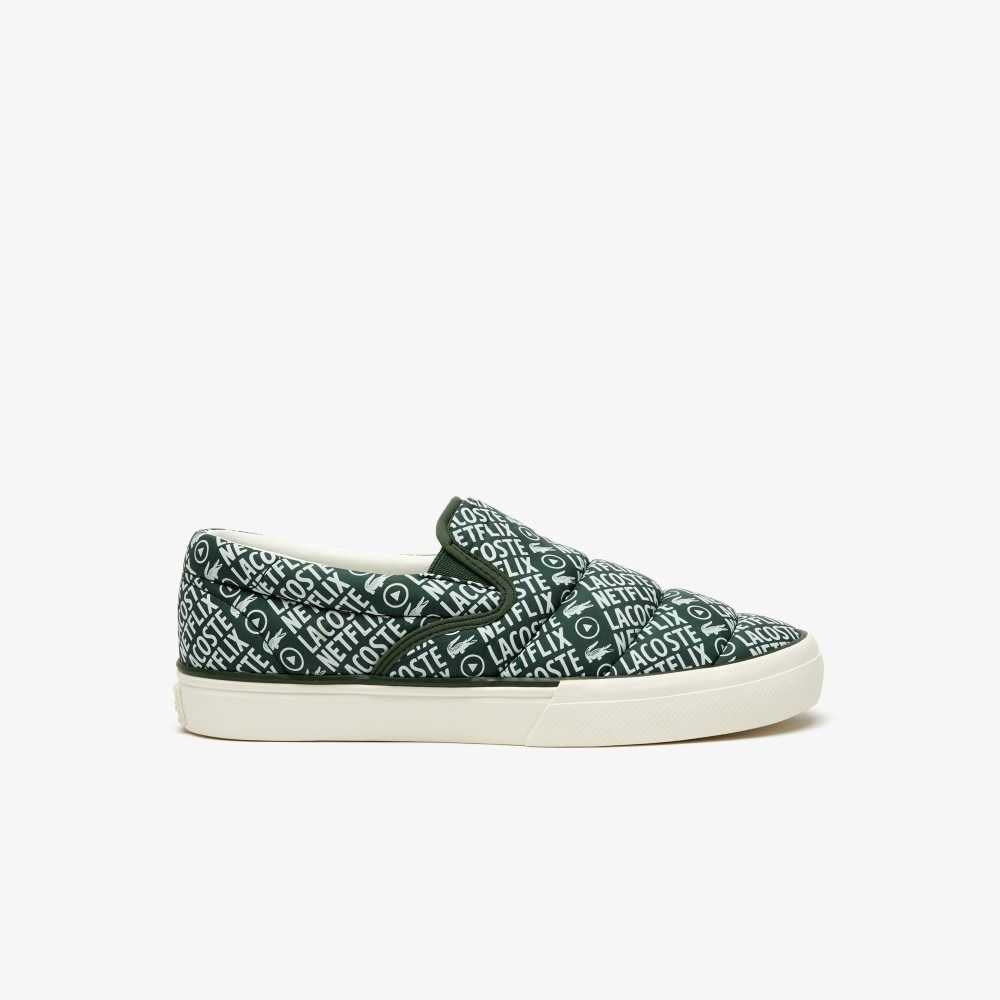 Lacoste x Netflix Slip-On Jump Serve Dk Grn/Off Wht | UAX-753621