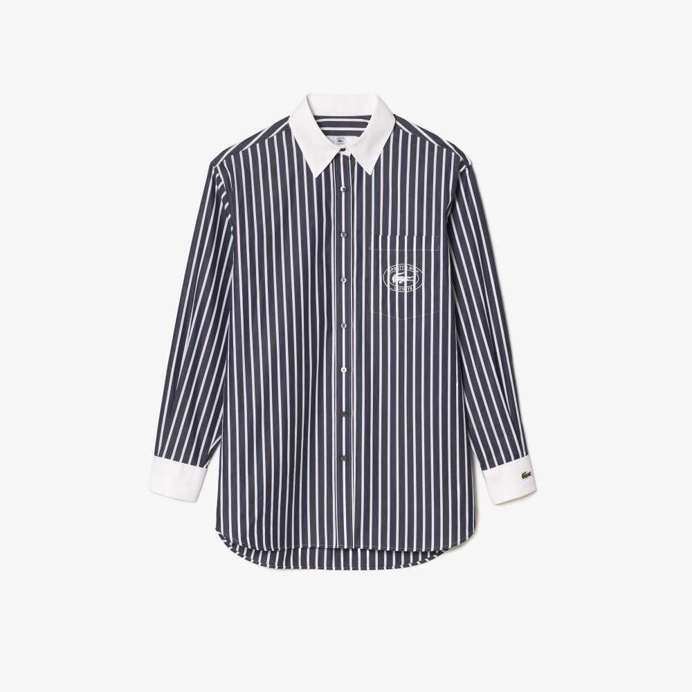 Lacoste x Sporty & Rich Contrast Collar Shirt Navy Blue / White | KND-154032