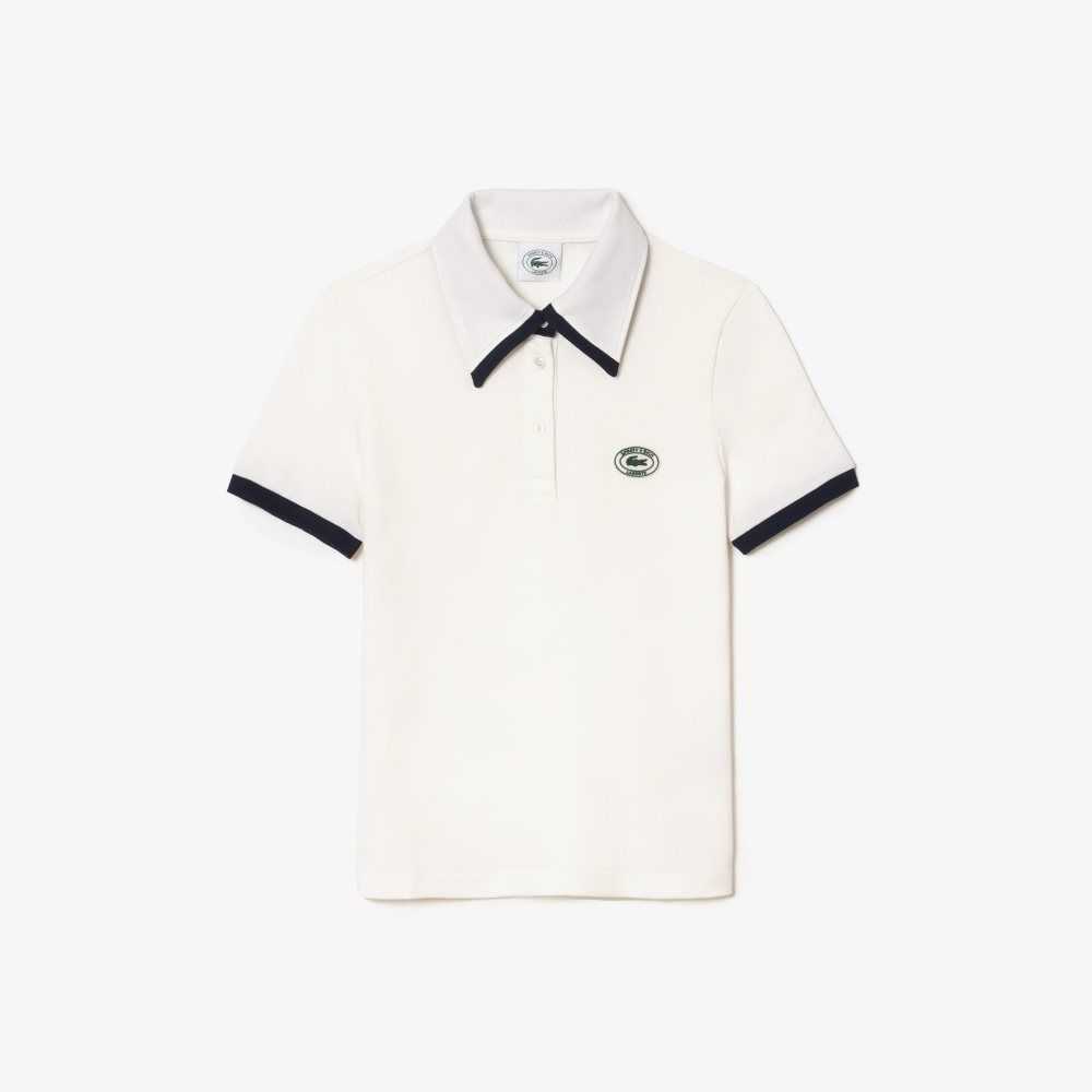 Lacoste x Sporty & Rich Contrast Collar Polo White / Navy Blue | TGB-520491