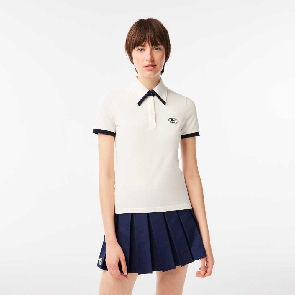 Lacoste x Sporty & Rich Contrast Collar Polo White / Navy Blue | TGB-520491