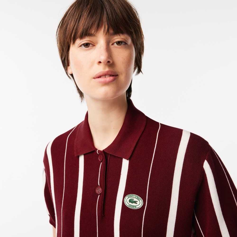 Lacoste x Sporty & Rich Striped Polo Collar Sweater Bordeaux / White | XJC-852639