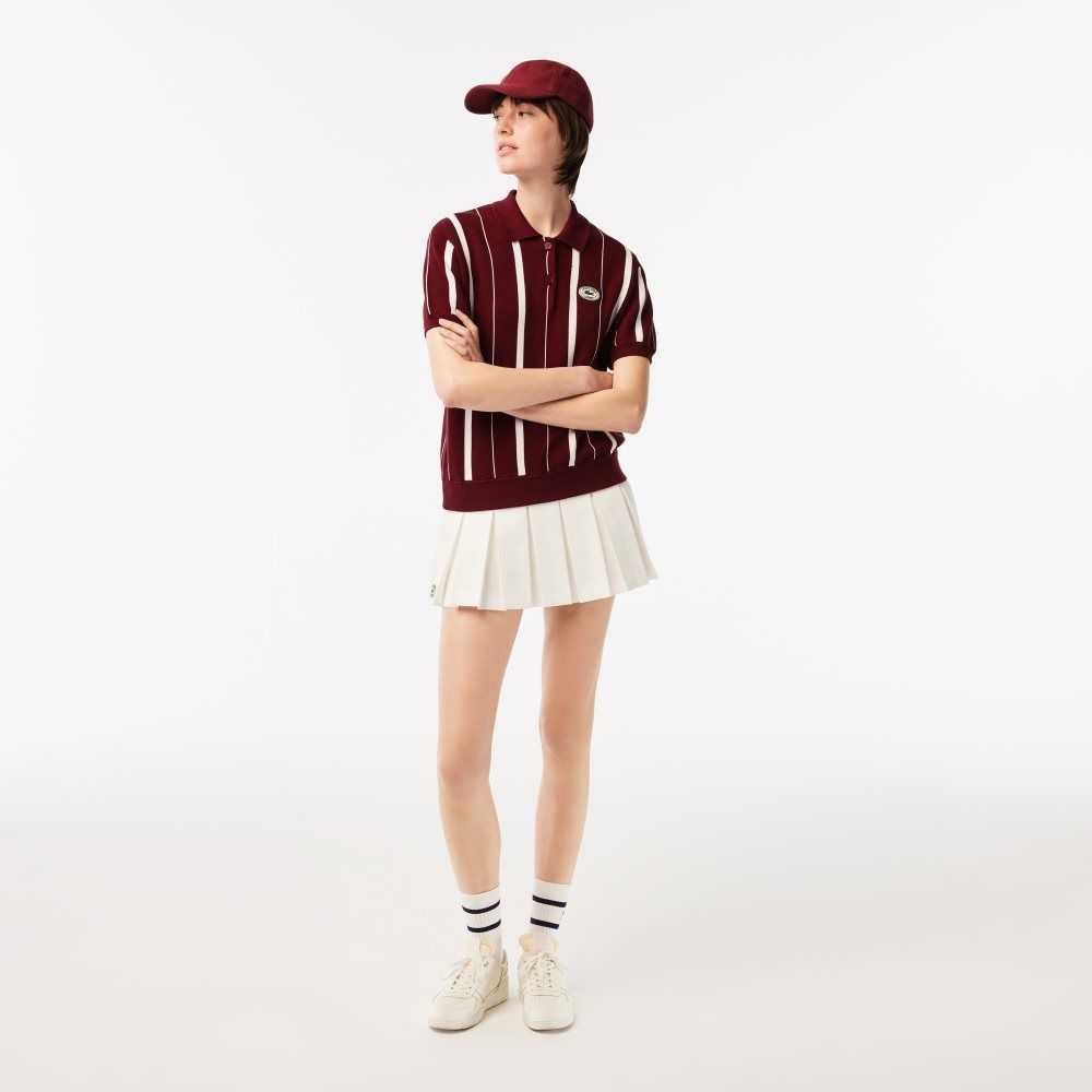 Lacoste x Sporty & Rich Striped Polo Collar Sweater Bordeaux / White | XJC-852639