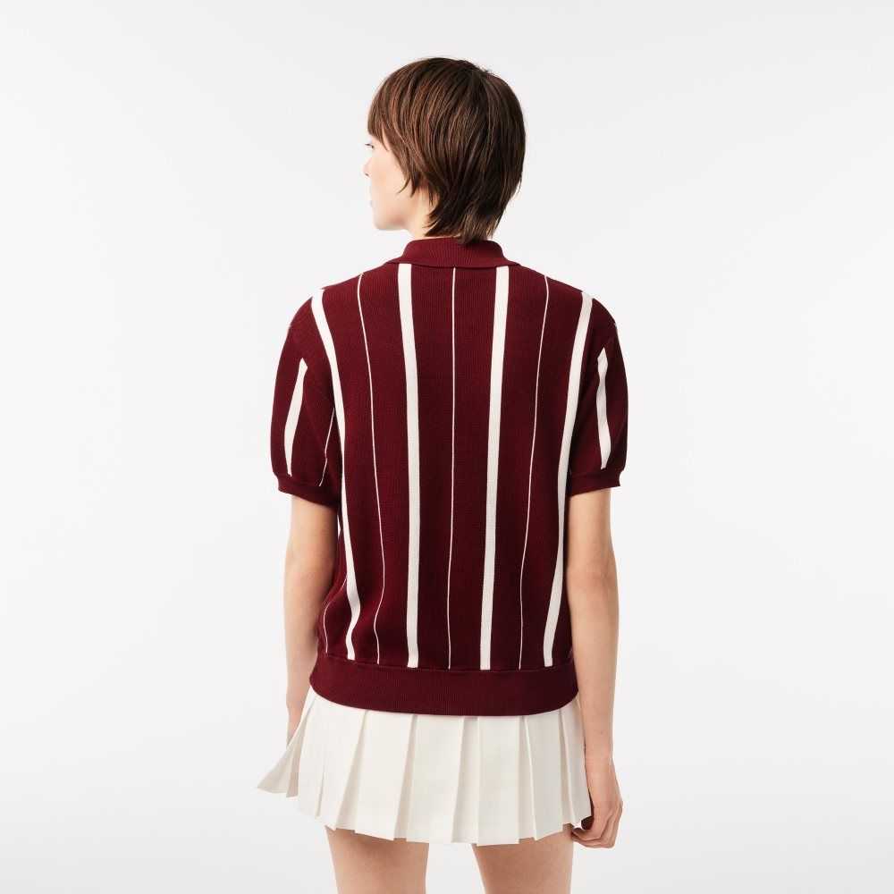 Lacoste x Sporty & Rich Striped Polo Collar Sweater Bordeaux / White | XJC-852639