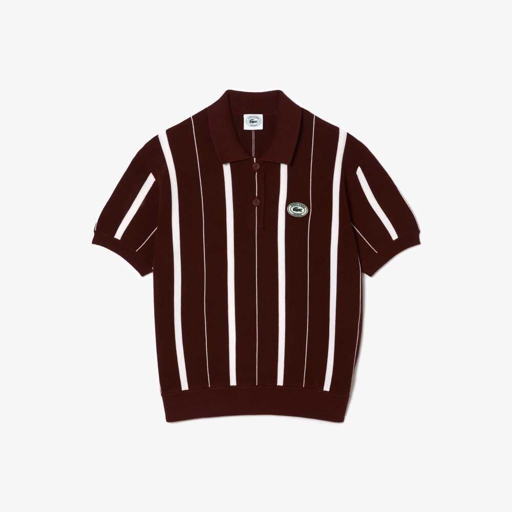 Lacoste x Sporty & Rich Striped Polo Collar Sweater Bordeaux / White | XJC-852639