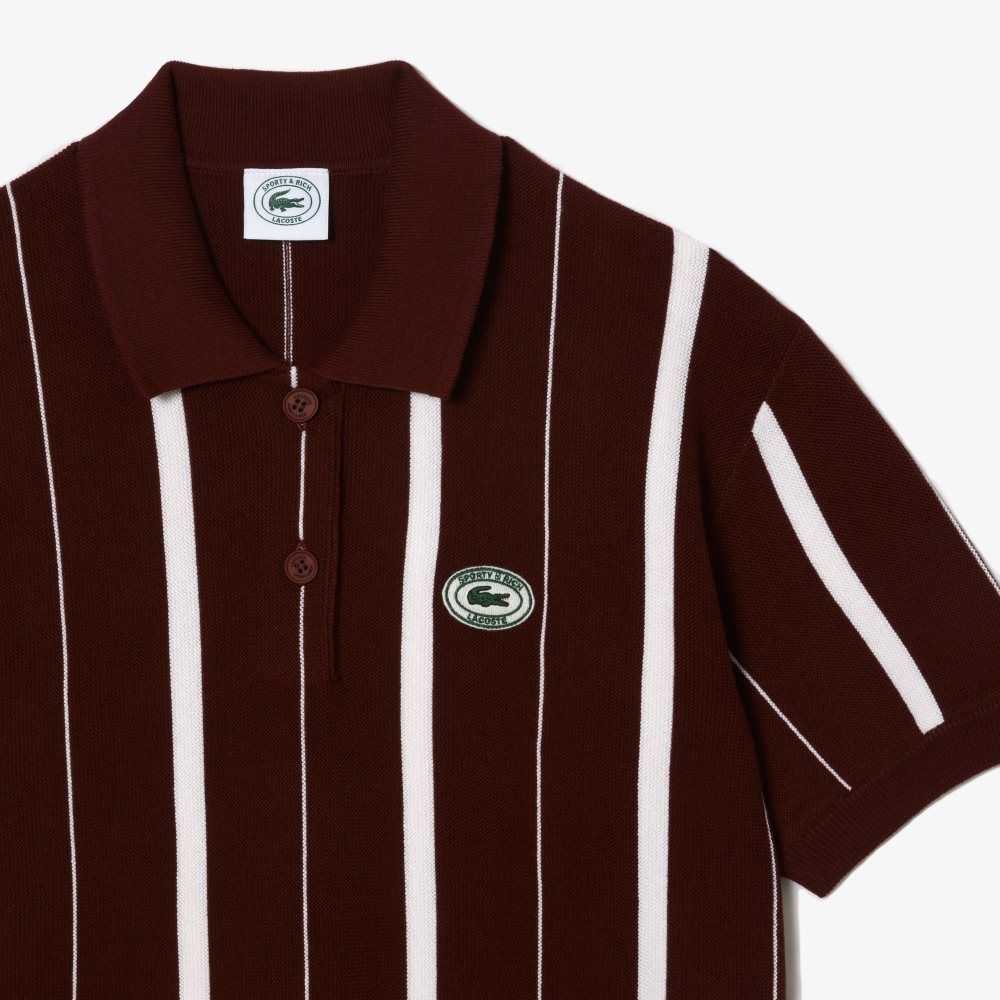 Lacoste x Sporty & Rich Striped Polo Collar Sweater Bordeaux / White | XJC-852639