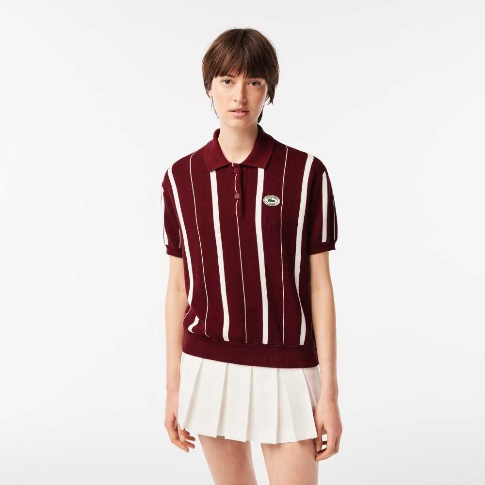 Lacoste x Sporty & Rich Striped Polo Collar Sweater Bordeaux / White | XJC-852639